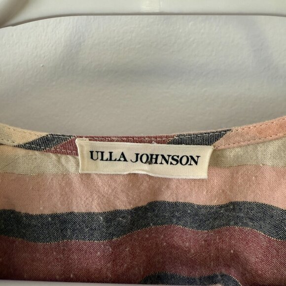 Ulla Johnson Amba Top Pink Rosewood Striped Ruffle Sleeve V Neck Blouse - Picture 4 of 8